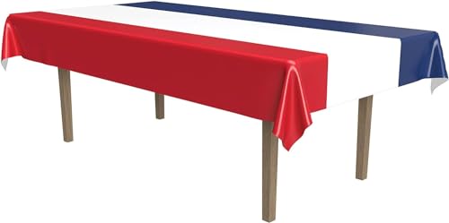 HEREER Französische Party-Dekorationen, 2 Stück, französische Flagge, blau-weiß und Tischdecke für französische Partyzubehör, amerikanische Motto-Partygeschenke von HEREER