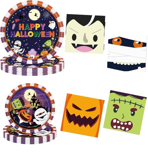 Halloween Party Supplies Geschirrset Halloween Teller Servietten für Halloween Geburtstag Baby Shower Party Supplies Serves 20 Gäste von HEREER