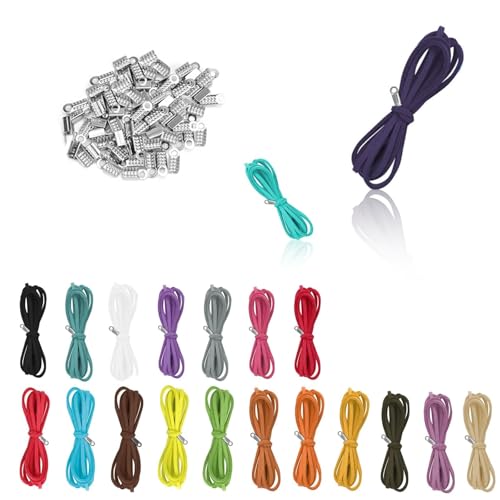 HERKINDNESS Lederbänder, 20 Stück Farbe Lederband für Ketten, 3mm x 1m Lederschnur, Lederband mit 100 Zubehörteilen, für Schmuck, Halsketten, Perlen DIY handgefertigtes Kunsthandwerk von HERKINDNESS