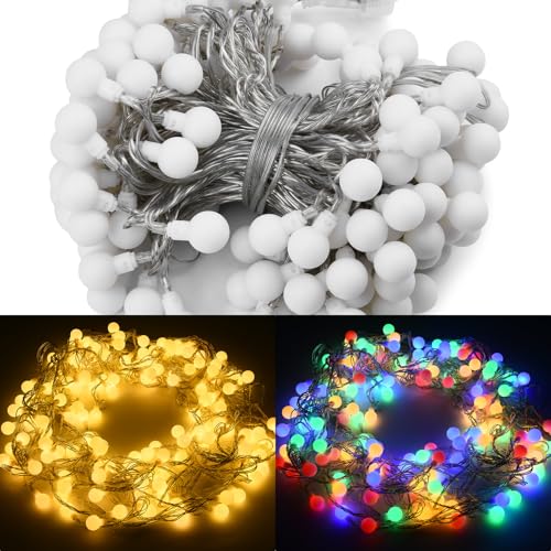 150LED Φ18mm Kugel Lichterkette, 31V 20M lichterkette 10 Modi und Timer & Memory Funktion, außen/Innen Deko Wasserdicht für Balkon Terrasse Garten Partys Weihnachten Hochzeit (Warmweiß und Bunt ） von HERLLD