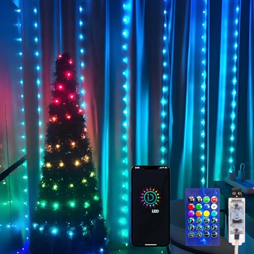 HERLLD Smart Lichtervorhang, 3x2m 200 LEDs Vorhang Lichterkette mit 16 Millionen Farben 72 Modi Fernbedienung und APP Steuerung, Musik Sync, DIY Lichterkette für Party Hochzeit Innen Außen Deko von HERLLD