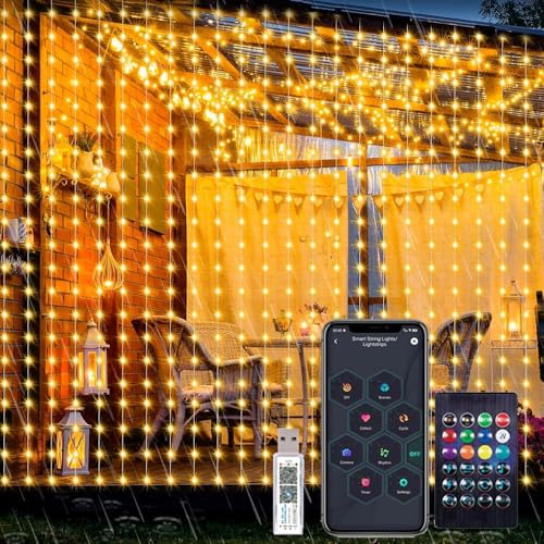 HERLLD Smart Lichtervorhang, 3x3m 300 LEDs Vorhang Lichterkette mit 16 Millionen Farben 72 Modi Fernbedienung und APP Steuerung, Musik Sync, DIY Lichterkette für Party Hochzeit Innen Außen Deko von HERLLD