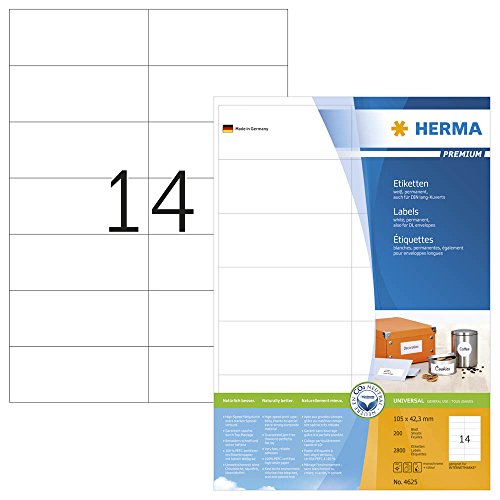 2.800 HERMA 4625 Etiketten / weiß / 105,0 x 42,3 mm 2.800 HERMA 4625 Etiketten / weiß / 105,0 x 42,3 mm von HERMA