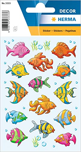 HERMA 3333 Aufkleber Fische Meer klein groß, 42 Stück, Tiere Sticker mit Fisch Motiv, Kinder Etiketten für Fotoalbum Tagebuch Poesiealbum Scrapbooking Geburtstag Dekoration Briefe DIY Basteln von HERMA