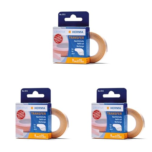 HERMA 1011 Kleberoller Nachfüllkassette doppelseitig permanent, 15 m, selbstklebende Klebeband Nachfüllrolle für Klebebandroller, Refill für Fotos, Basteln, Schule & Büro (Packung mit 3) von HERMA