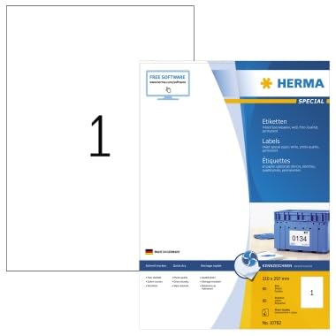HERMA 10782 Universal Etiketten für Inkjet Drucker, 80 Blatt, 210 x 297 mm, 1 pro A4 Bogen, 80 Stück, selbstklebend, bedruckbar, matt, blanko Klebeetiketten Aufkleber für Tintenstrahldrucker, weiß HERMA 10782 Universal Etiketten für Inkjet Drucker, 80 Blatt, 210 x 297 mm, 1 pro A4 Bogen, 80 Stück, selbstklebend, bedruckbar, matt, blanko Klebeetiketten Aufkleber für Tintenstrahldrucker, weiß von HERMA