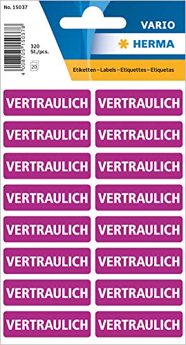 HERMA 15037 Vertraulich Aufkleber, 320 Stück, 12 x 40 mm, selbstklebend, klein, Warnhinweis Etiketten für vertrauliche Dokumente und Unterlagen, Papier Hinweisetiketten, lila violett von HERMA