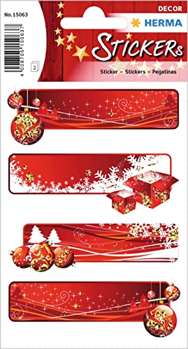 HERMA 15063 Weihnachtssticker, Geschenketiketten Rot (8 Aufkleber, Papier, glitzernd) selbstklebende Weihnachtsdeko, permanent haftende Etiketten für Weihnachten, Geschenke, Basteln, Adventskalender von HERMA