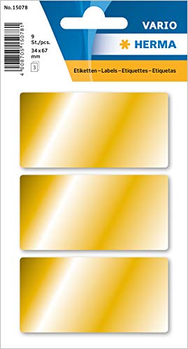HERMA 15078 Vielzweck-Etiketten gold, 9 Stück, 34 x 67 mm, 3 pro Bogen, selbstklebend, Haushaltsetiketten zum Beschriften für Kalender Planer Basteln, glänzend, blanko Papier Klebeetiketten Aufkleber von HERMA