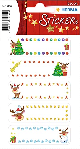 HERMA 15190 Aufkleber Weihnachtsgeschenk zum Beschriften Glitzer, 10 Stück, Weihnachten Sticker mit Weihnachtsbaum Rentier Motiv, Kinder Etiketten für Weihnachtsdeko Geschenke Adventskalender Winter von HERMA