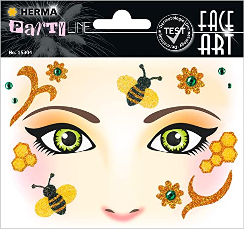 HERMA 15304 Face Art Sticker Bienen Blumen, dermatologisch getestet, ablösbare Glitzer Gesicht Aufkleber, temporäre Tattoos für Karneval Fasching Halloween Festival Kinder Geburtstag, gelb orange von HERMA