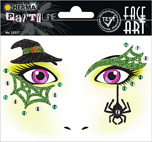 HERMA 15317 Face Art Sticker Hexe, dermatologisch getestet, ablösbare Glitzer Gesicht Aufkleber, temporäre Tattoos für Karneval Fasching Halloween Festival Kinder Geburtstag, grün von HERMA