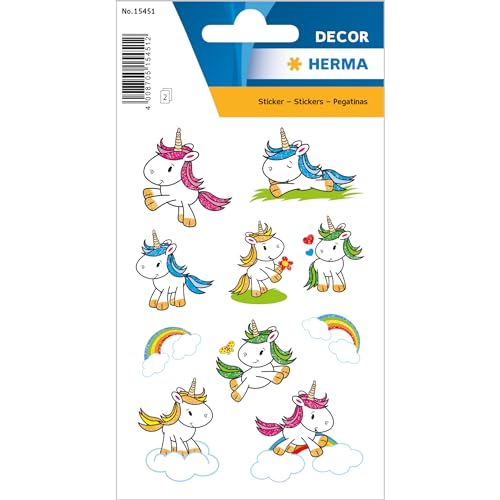 HERMA 15451 Sticker Baby Einhorn, Beglimmert aus Papier, beglimmert, permanent, 2 Blatt / 20 Sticker von HERMA