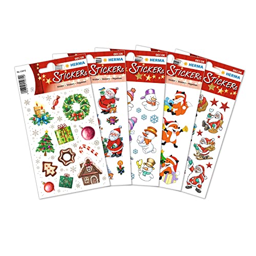 HERMA 15502 Aufkleber Weihnachtsmotive klein groß, 210 Stück, Weihnachten Sticker mit Weihnachtsmann Schneemann Sterne Motiv, Kinder Etiketten für Weihnachtsdeko Geschenke Adventskalender Winter Deko von HERMA