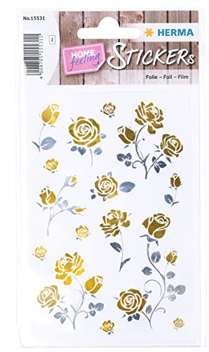 HERMA 15531 Aufkleber Rosen Gold Silber klein groß, 15 Stück, Blumen Sticker mit Pflanzen Motiv, Kinder Etiketten für Fotoalbum Tagebuch Poesiealbum Scrapbooking Geburtstag Deko Briefe DIY Basteln von HERMA