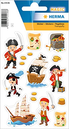 HERMA 15536 Aufkleber Piraten klein, 16 Stück, Piratenschiff Sticker mit Schatztruhe Schatzkarte Motiv, Kinder Etiketten für Fotoalbum Poesiealbum Scrapbooking Geburtstag Dekoration Briefe DIY Basteln von HERMA