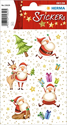 HERMA 15629 Aufkleber Weihnachtsmann, 30 Stück, Weihnachten Sticker mit Nikolaus Santa Claus Sterne Motiv, Kinder Etiketten für Weihnachtsdeko Geschenke Adventskalender Winter Deko Briefe DIY Basteln von HERMA