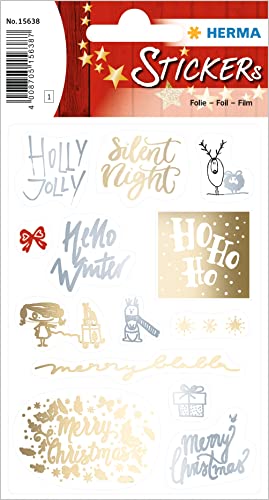 HERMA 15638 Aufkleber Weihnachtssprüche Gold Silber, 13 Stück, Weihnachten Sticker mit Schriftzug Botschaft, Kinder Etiketten für Weihnachtsdeko Geschenke Adventskalender Winter Dekoration DIY Basteln von HERMA