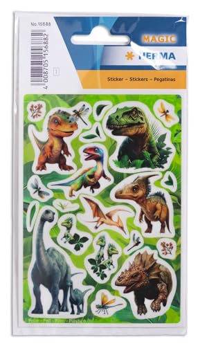 HERMA 15688 Aufkleber Dinosaurier klein groß, 20 Stück, Tiere Sticker mit Dino Motiv, Kinder Etiketten für Fotoalbum Tagebuch Poesiealbum Scrapbooking Geburtstag Dekoration Briefe DIY Basteln von HERMA