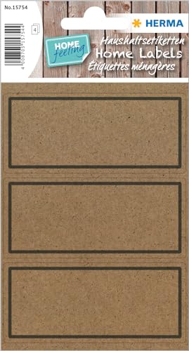 HERMA 15754 Vielzweck-Etiketten aus Graspapier, 4 Blatt, 82 x 36 mm, 3 Stück pro Bogen, 12 Aufkleber, selbstklebend, Haushaltsetiketten zum Beschriften, Klebeetiketten aus Silphie-Papier, natur-braun von HERMA