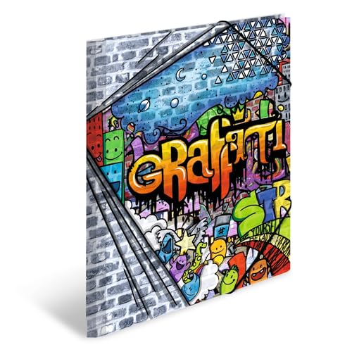 HERMA Sammelmappen A4 Graffiti Set, 3 Stück, Kinder Eckspanner-Mappen aus Kunststoff mit Kunst Motiv, Gummizug, Innenklappen und Innendruck für Jungen und Mädchen von HERMA