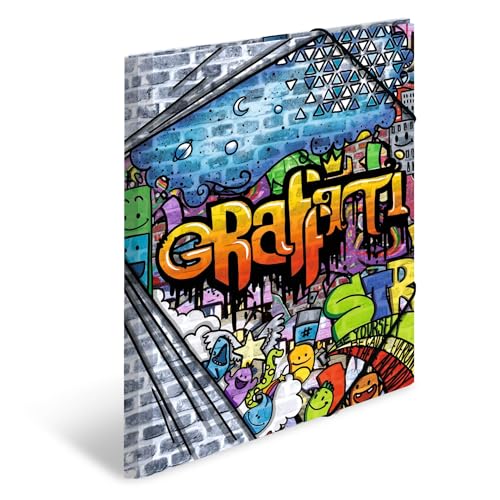 HERMA Sammelmappe A3 Graffiti, Kinder Eckspanner-Mappe aus Kunststoff mit Kunst Motiv, Gummizug, Innenklappen und Innendruck für Jungen und Mädchen von HERMA