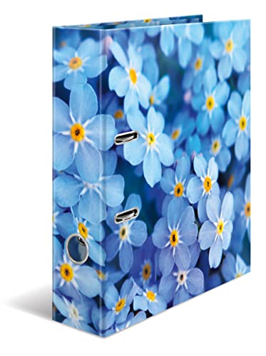 HERMA Ordner A4 Blaue Blumen Set, 10 Stück, 7 cm breit, Kinder Ringordner mit Pflanzen Motiv, bunter Aktenordner mit Innendruck für Jungen und Mädchen von HERMA