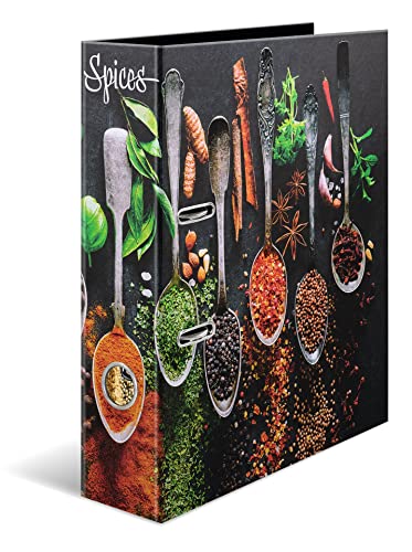 HERMA Ordner A4 Gewürze Set, 5 Stück, 7 cm breit, Rezeptordner zum Selberschreiben und Abheften, Küchen Motiv Rezeptbuch mit glänzender Veredelung und Innendruck für Kochrezepte von HERMA