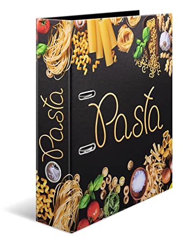 HERMA 19564 Ordner A4 Flavors Pasta, 7 cm breit, Motiv Rezeptordner zum Selberschreiben aus Pappe mit Innendruck für Küche & Haushalt, stabiler Ringordner aus Karton für Kochrezepte von HERMA