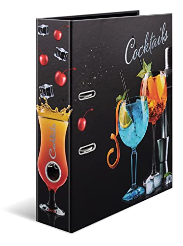 HERMA Ordner A4 Cocktails Set, 5 Stück, 7 cm breit, Rezeptordner zum Selberschreiben und Abheften, Küchen Motiv Rezeptbuch mit glänzender Veredelung und Innendruck für Kochrezepte von HERMA