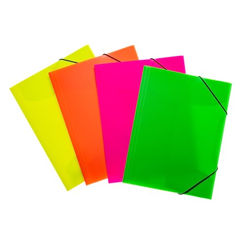 HERMA Sammelmappen A4 Neon Transluzent Set, 12 Stück, Eckspanner-Mappen aus Kunststoff mit Gummizug und Innenklappen für Kinder, Jungen und Mädchen von HERMA