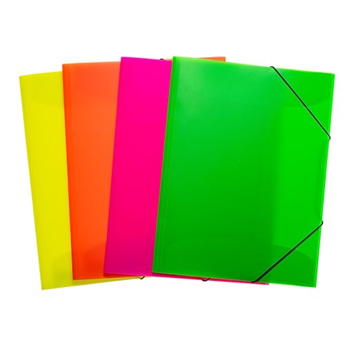 HERMA Sammelmappen A3 Neon Transluzent Set, 12 Stück, Eckspanner-Mappen aus Kunststoff mit Gummizug und Innenklappen für Kinder, Jungen und Mädchen von HERMA