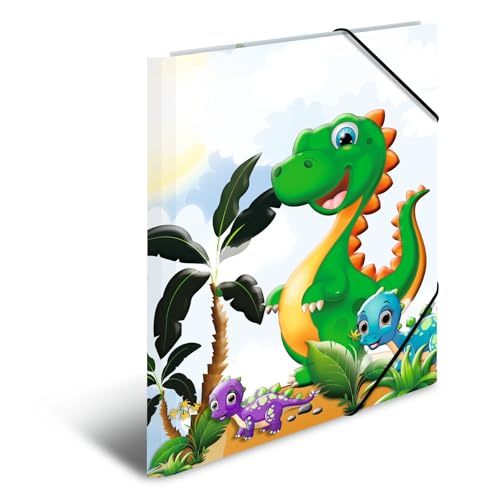 HERMA Sammelmappen A4 Dino Set, 3 Stück, Eckspanner-Mappen aus Pappe mit Kindergarten Dinosaurier Motiv, Gummizug, Innenklappen und Innendruck für Jungen, Mädchen und Kinder von HERMA