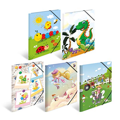 HERMA Sammelmappen A4 Kindermotive Set, 10 Stück, Eckspanner-Mappen aus Pappe mit Kindergarten Motiv, Gummizug, Innenklappen und Innendruck für Jungen, Mädchen und Kinder von HERMA