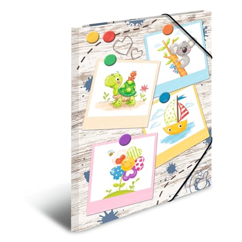 HERMA Sammelmappen A3 Kinder Holzoptik Set, 3 Stück, Eckspanner-Mappen aus Pappe mit Kindergarten Motiv, Gummizug, Innenklappen und Innendruck für Jungen, Mädchen und Kinder von HERMA