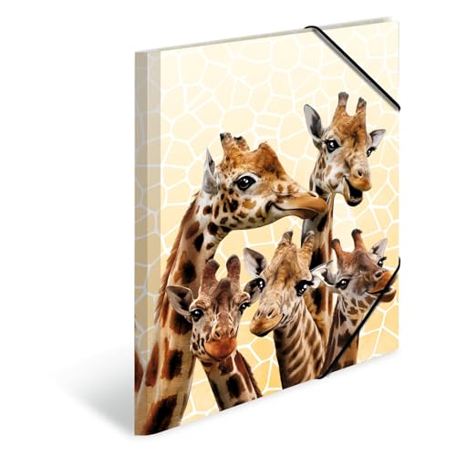 HERMA Sammelmappen A3 Giraffe Set, 3 Stück, Kinder Eckspanner-Mappen aus Kunststoff mit Tier Motiv, Gummizug, Innenklappen und Innendruck für Jungen und Mädchen von HERMA