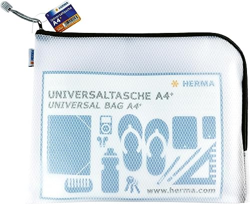 HERMA Dokumententasche A4 mit Reißverschluss, große wasserdichte Reißverschlusstasche, verschließbare Dokumentenmappe aus Kunstoff mit Zipper, halb-transparent, 36 x 28 cm, schwarz von HERMA