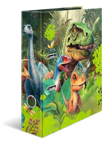 HERMA Ordner A4 Dinosaurier Set, 5 Stück, 7 cm breit, Kinder Ringordner mit Tier Motiv, bunter Aktenordner mit Innendruck für Jungen und Mädchen von HERMA