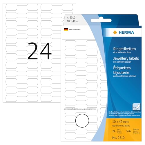 HERMA 2510 Preisetiketten, 600 Stück, 10 x 49 mm, 24 pro Bogen, selbstklebend, Ringetiketten zum Beschriften, matt, blanko Papier Schmucketiketten Aufkleber, weiß von HERMA