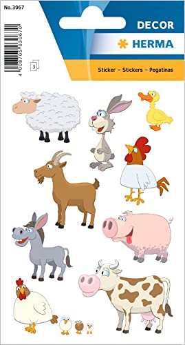 HERMA 3067 Aufkleber Brauernhoftiere klein, 27 Stück, Tiere Sticker mit Kuh Schwein Huhn Hase Esel Motiv, Kinder Etiketten für Fotoalbum Tagebuch Poesiealbum Scrapbooking Geburtstag Deko DIY Basteln von HERMA