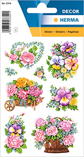 HERMA 3354 Aufkleber Rosen klein groß, 24 Stück, Blumen Sticker mit Vintage Pflanzen Motiv, Kinder Etiketten für Fotoalbum Tagebuch Poesiealbum Scrapbooking Geburtstag Dekoration Briefe DIY Basteln von HERMA