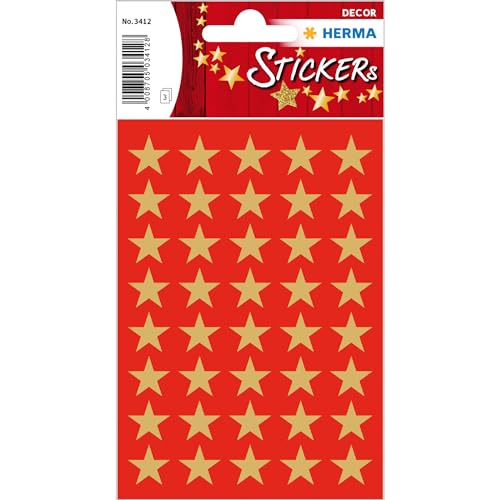 HERMA 3412 Sticker Sterne, gold Ø 13 mm aus Goldpapier, 5-zackig, permanent, 3 Blatt / 120 Sticker von HERMA