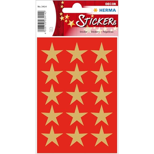 HERMA 3414 Sticker Sterne 5-Zackig, gold Ø 22 mm aus Goldpapier, 5-zackig, permanent, 3 Blatt / 45 Sticker von HERMA