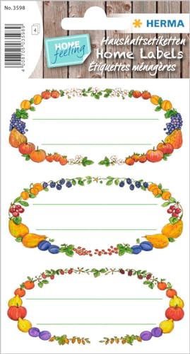 HERMA 3598 Marmeladen Etiketten selbstklebend, 12 Stück, 76 x 35 mm, Homemade Küchen Aufkleber zum Beschriften, Haushalt Sticker für Weihnachten Einmachgläser Gewürzgläser Marmeladengläser Flaschen von HERMA