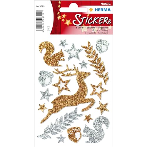 HERMA 3729 Sticker Waldtiere, glittery aus Folie, Glittery, permanent, 1 Blatt / 17 Sticker von HERMA