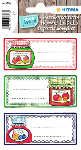 HERMA 3766 Marmeladen Etiketten selbstklebend, 12 Stück, 76 x 35 mm, Homemade Küchen Aufkleber zum Beschriften, Haushalt Sticker für Weihnachten Einmachgläser Gewürzgläser Marmeladengläser Flaschen von HERMA