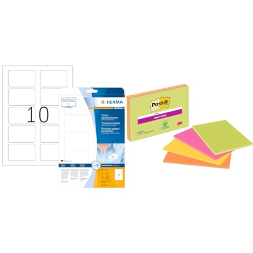 HERMA 4412 Namensetiketten ablösbar, 25 Blatt, 80 x 50 mm & Post-it Super Sticky Meeting Notes, Packung mit 4 Blöcken von HERMA