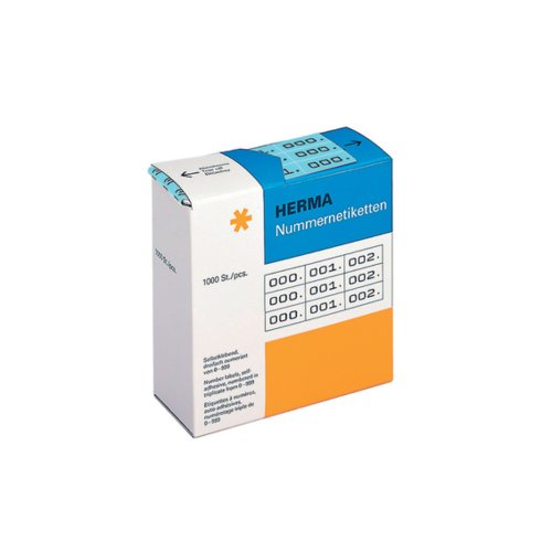 HERMA 4803 Nummernetiketten Zahlen 0-999, dreifach, 3000 Stück, 22 x 10 mm, selbstklebend, matt, 3fach fortlaufende Papier Zahlenetiketten Anlagenummern in Spenderbox, blau von HERMA