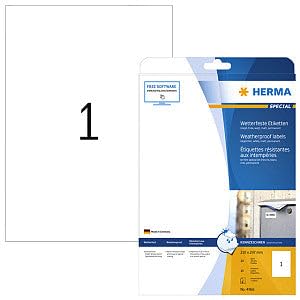 HERMA 4866 Wetterfeste Folienetiketten für Inkjet Drucker, 320 Blatt, 210 x 297 mm, 1 pro A4 Bogen, 320 Stück, selbstklebend, bedruckbar, matt, Klebeetiketten Aufkleber für Tintenstrahldrucker, weiß von HERMA