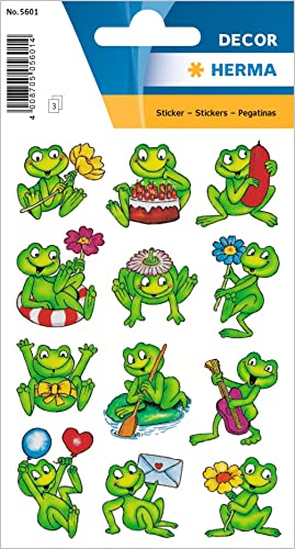 HERMA 5601 Aufkleber Frösche klein, 36 Stück, Tiere Sticker mit lustigen Frosch Motiv, Kinder Etiketten für Fotoalbum Tagebuch Poesiealbum Scrapbooking Geburtstag Dekoration Briefe DIY Basteln von HERMA